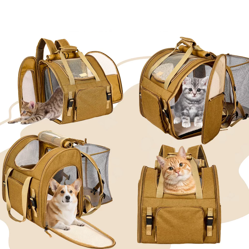 Mochila transportadora expandible para mascotas con malla anti‑arañazos