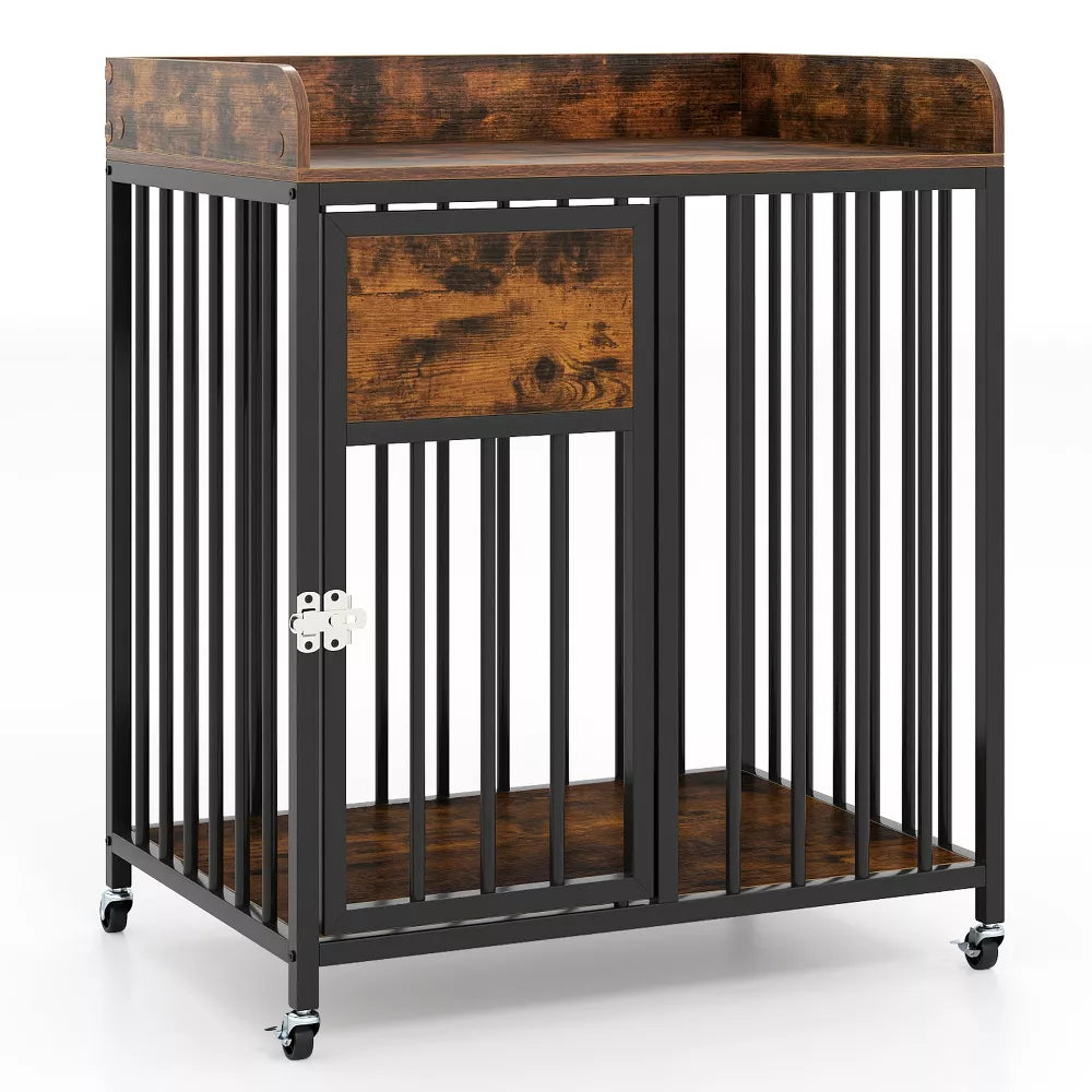 Jaula‑mueble para mascotas con ruedas y mesa auxiliar integrada