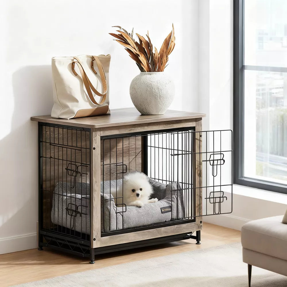 Jaula‑mueble para perros de dos puertas con bandeja extraíble