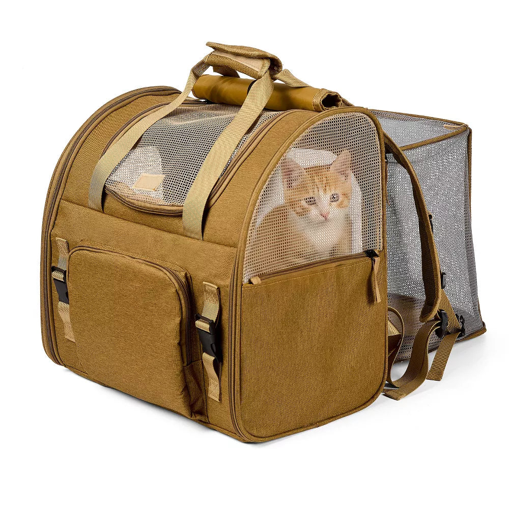 Mochila transportadora expandible para mascotas con malla anti‑arañazos