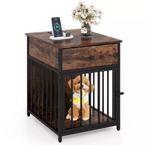 Jaula‑mueble multifuncional para perros con estación de carga y cajón de almacenamiento