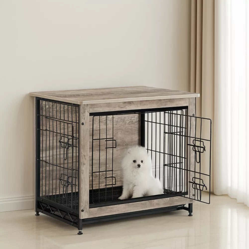 Jaula‑mueble para perros de dos puertas con bandeja extraíble