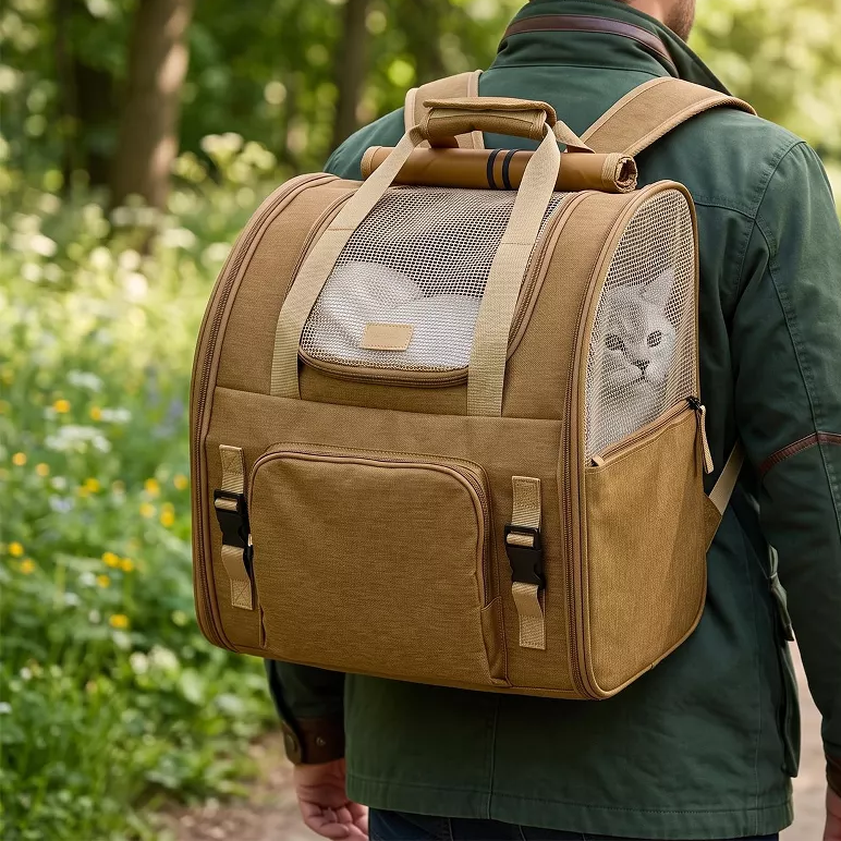 Mochila transportadora expandible para mascotas con malla anti‑arañazos