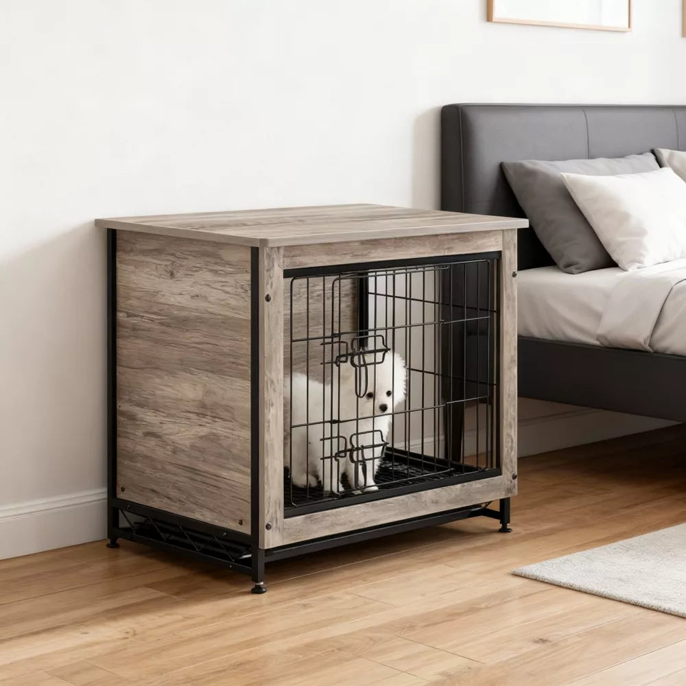 Jaula‑mueble para perros de dos puertas con bandeja extraíble