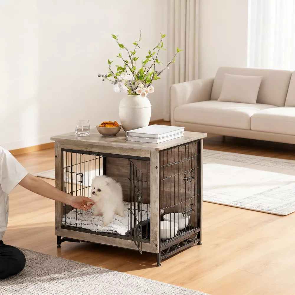 Jaula‑mueble para perros de dos puertas con bandeja extraíble