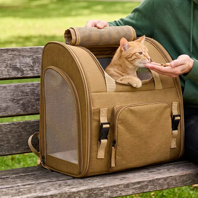 Mochila transportadora expandible para mascotas con malla anti‑arañazos